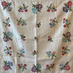 Embroidered floral linen square
